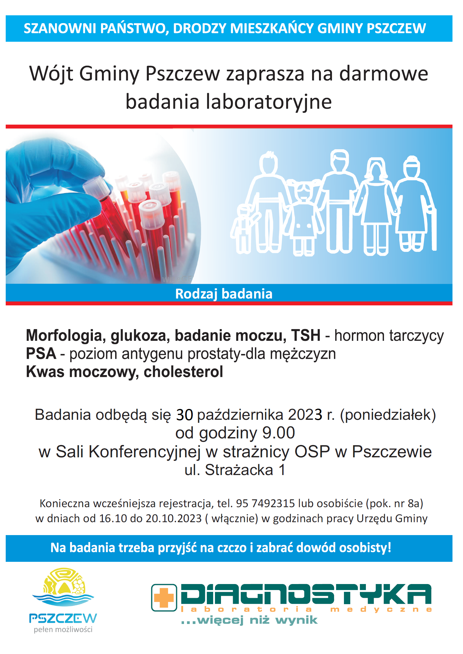 Bezpłatne badania laboratoryjne dla mieszkańców gminy Pszczew 30 października